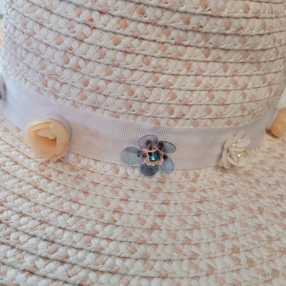 Betsey Johnson | Packable Floral Sun Hat EUC Medium Floppy Brim White & … - Picture 5 of 15
